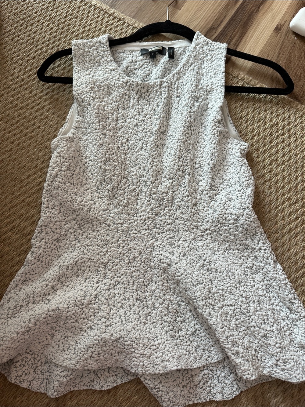 Theory White Textured Sleeveless Peplum Top